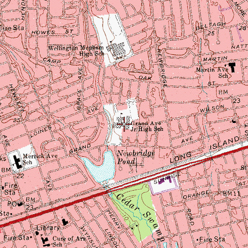 Topographic Map of Grand Avenue Middle School, NY