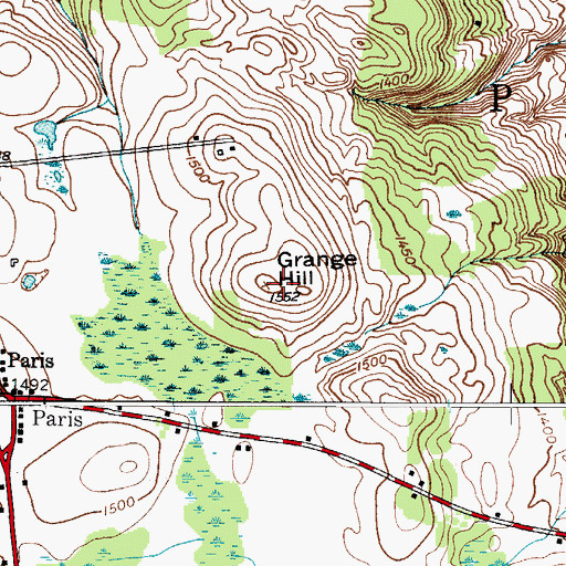 Topographic Map of Grange Hill, NY