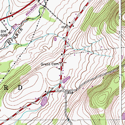 Topographic Map of Grant Cemetery, NY