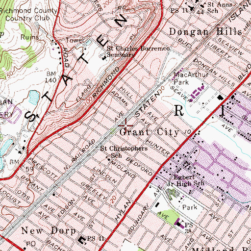 Topographic Map of Grant City, NY