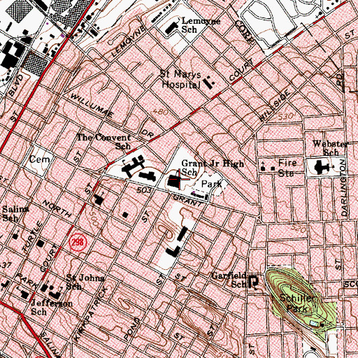 Topographic Map of Grant Middle School, NY