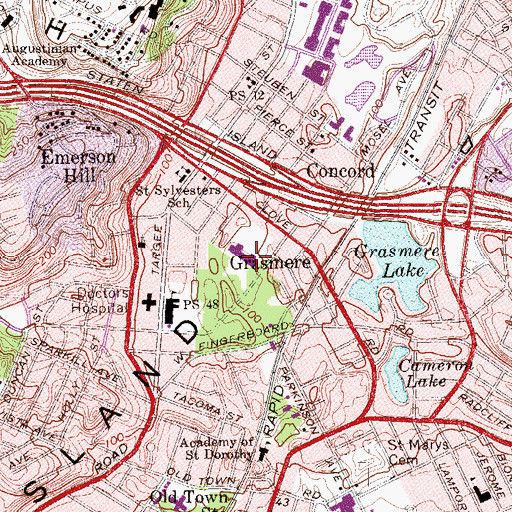 Topographic Map of Grasmere, NY