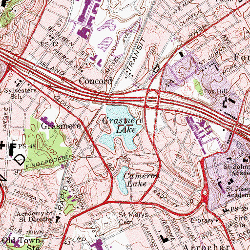 Topographic Map of Grasmere Lake, NY