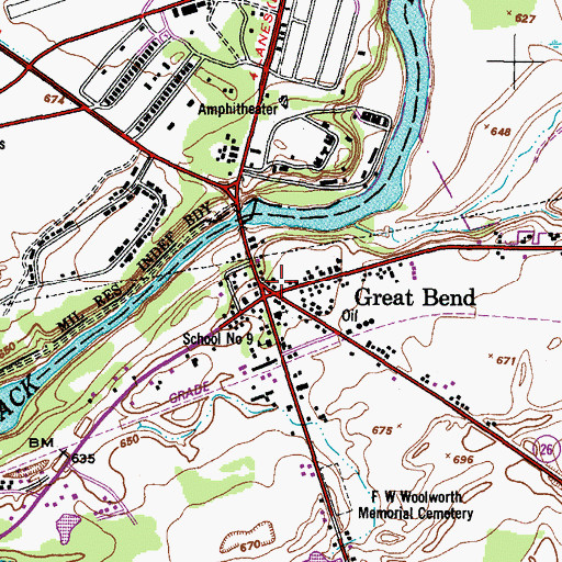 Topographic Map of Great Bend, NY