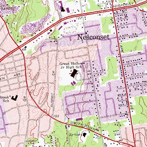 Topographic Map of Great Hollow Middle School, NY