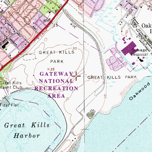 Topographic Map of Great Kills Park, NY