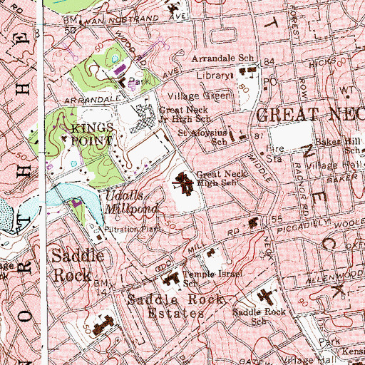 Topographic Map of John L Miller Great Neck North High School, NY