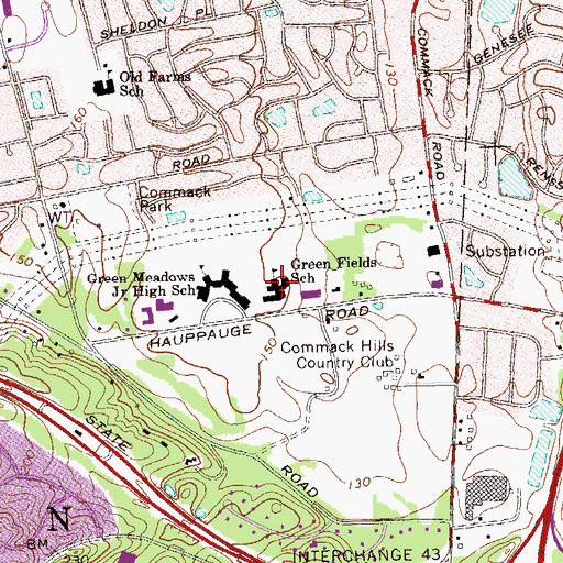 Topographic Map of Green Fields School, NY