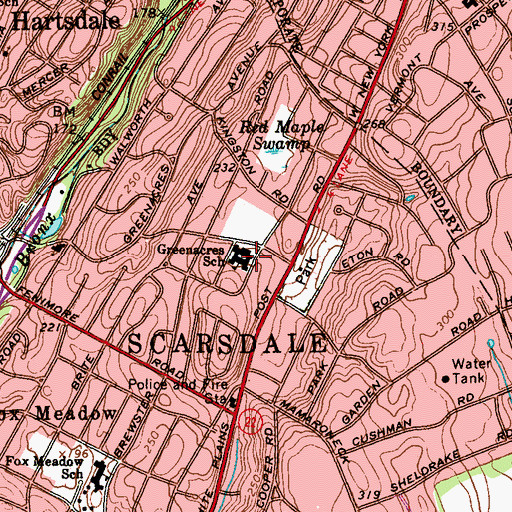 Topographic Map of Greenacres School, NY