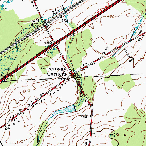 Topographic Map of Greenway Corners, NY