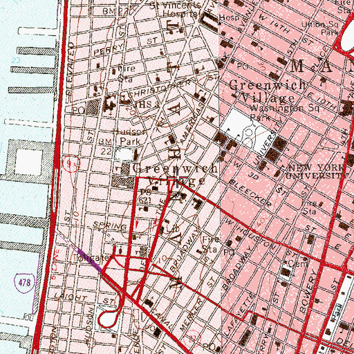 Topographic Map of Greenwich Village, NY