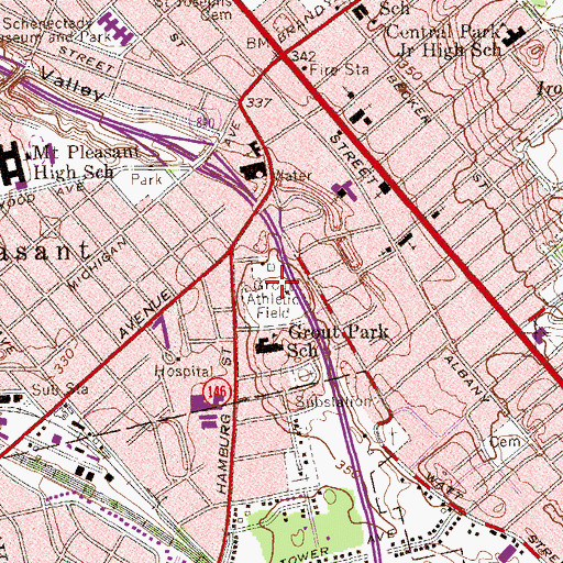 Topographic Map of Everett T Grout Athletic Field, NY
