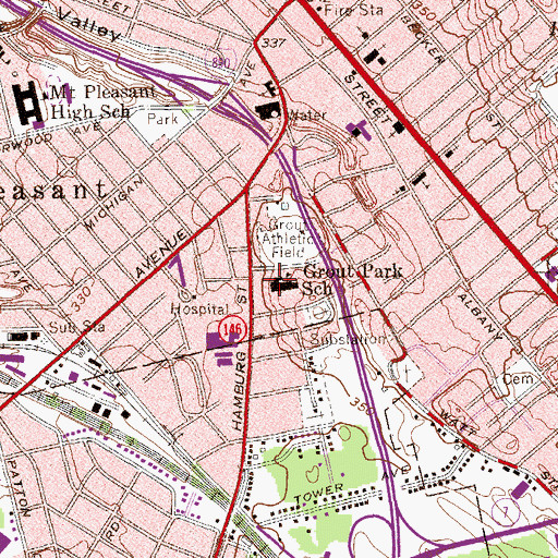 Topographic Map of Grout Park School, NY