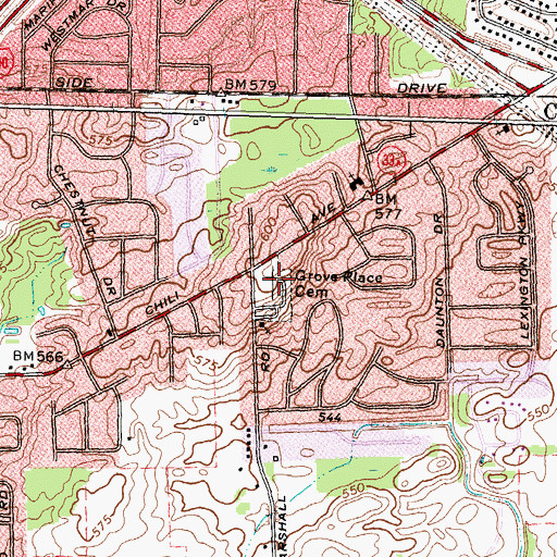 Topographic Map of Grove Place Cemetery, NY
