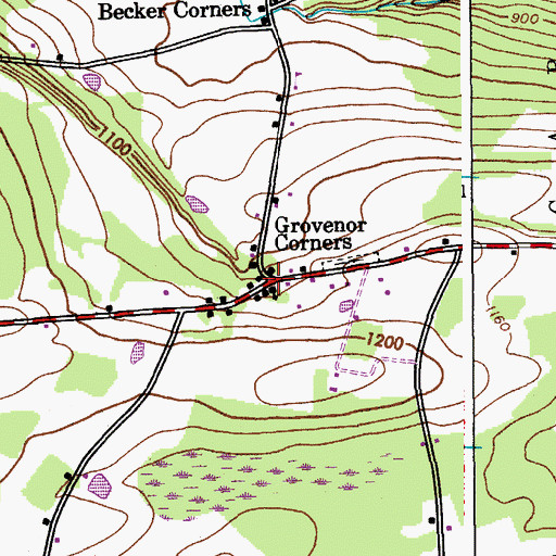 Topographic Map of Grovenor Corners, NY