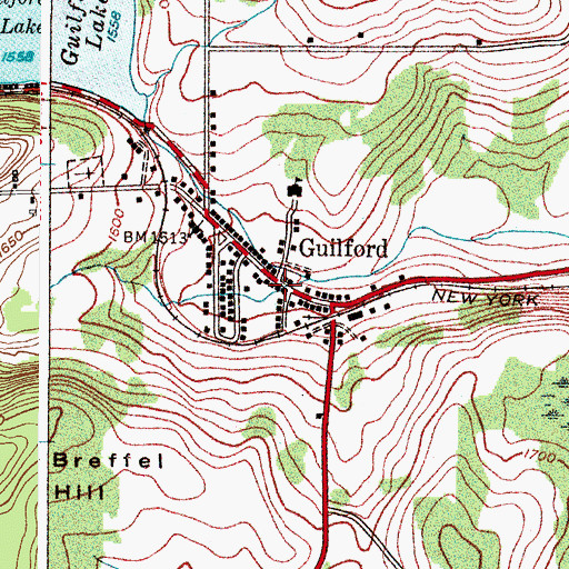 Topographic Map of Guilford, NY