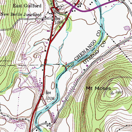 Topographic Map of Guilford Creek, NY