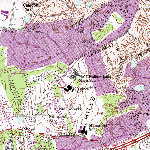 Topographic Map of Half Hollow Hills High School East, NY
