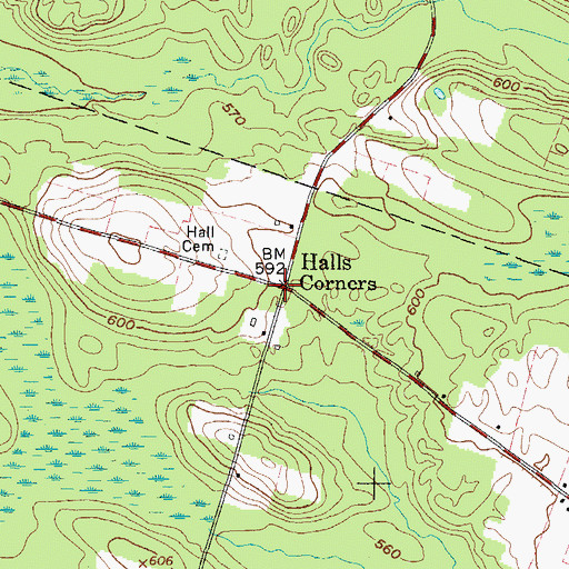 Topographic Map of Halls Corners, NY