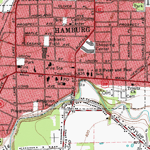 Topographic Map of Hamburg, NY