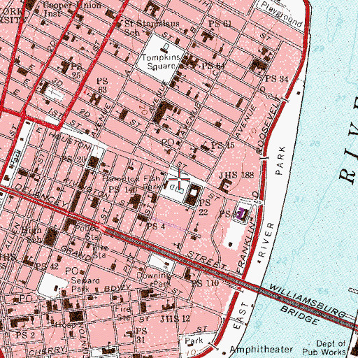 Topographic Map of Hamilton Fish Park, NY