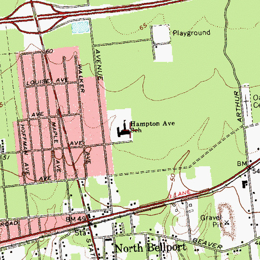 Topographic Map of Hampton Avenue School, NY