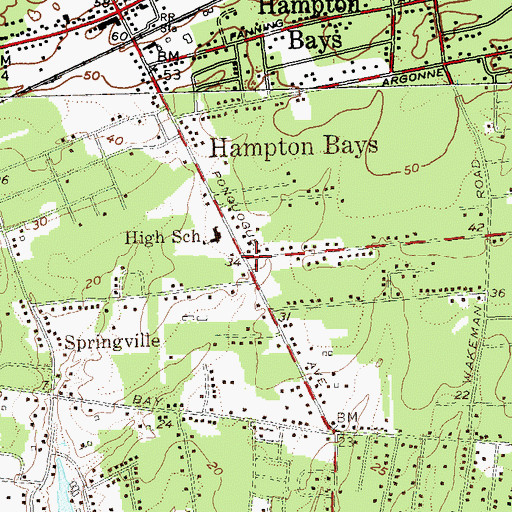 Topographic Map of Hampton Bays, NY
