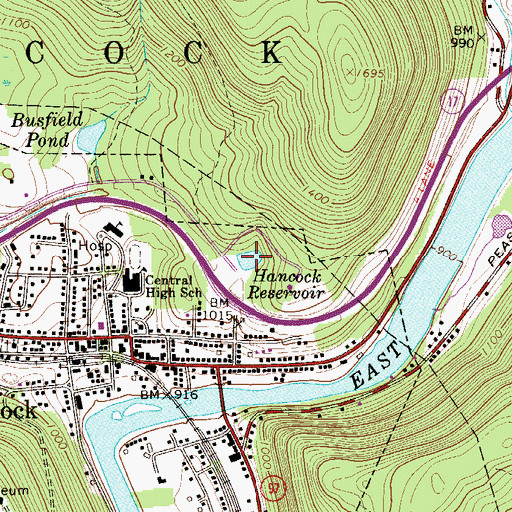 Topographic Map of Hancock Reservoir, NY