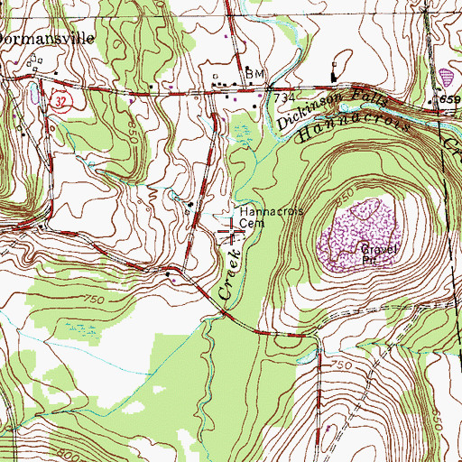 Topographic Map of Hannacroix Rural Cemetery, NY