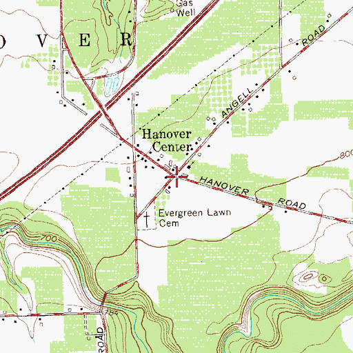 Topographic Map of Hanover Center, NY