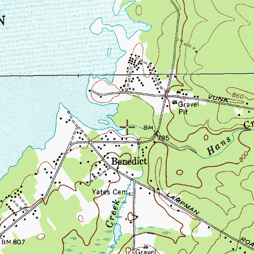 Topographic Map of Hans Creek, NY