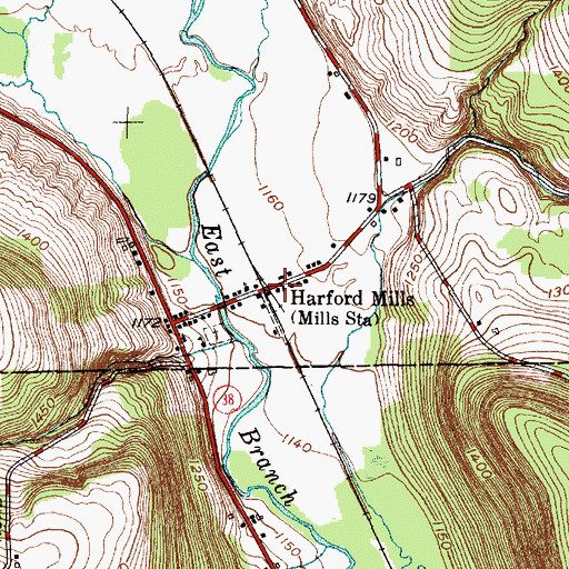Topographic Map of Harford Mills, NY
