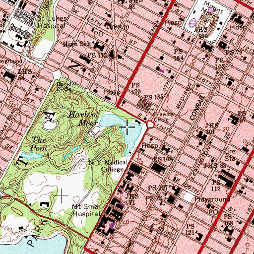 Topographic Map of Harlem Meer, NY