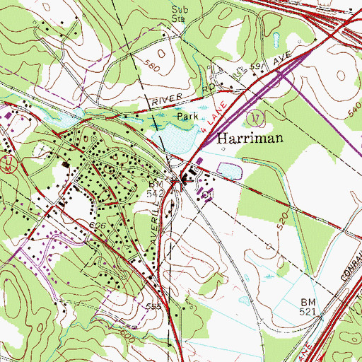 Topographic Map of Harriman, NY