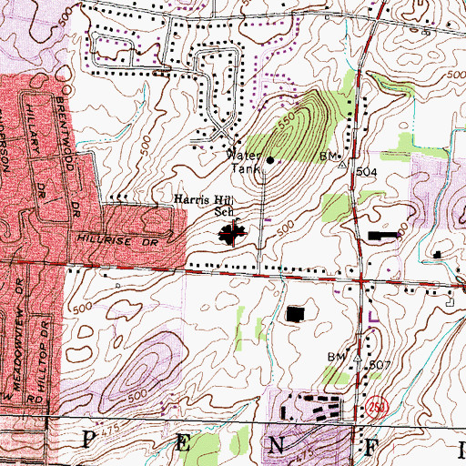 Topographic Map of Harris Hill Elementary School, NY