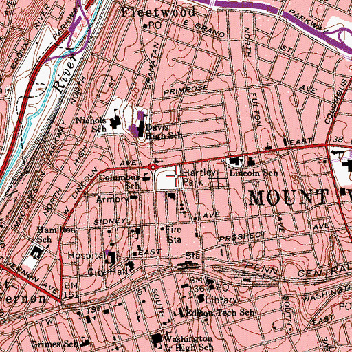 Topographic Map of Hartley Park, NY