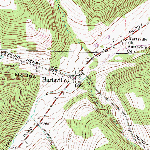 Topographic Map of Hartsville, NY