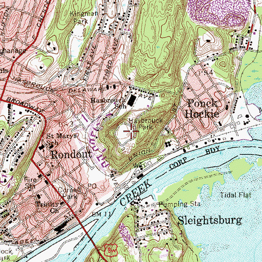 Topographic Map of Hasbrouck Park, NY