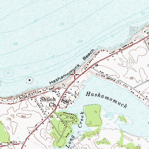 Topographic Map of Hashamomuck Beach, NY