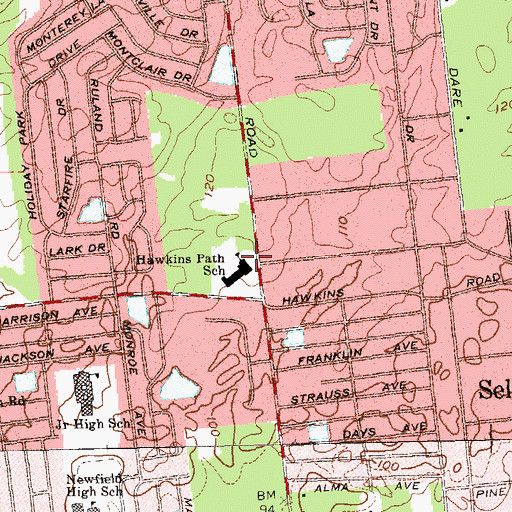 Topographic Map of Hawkins Path Elementary School, NY