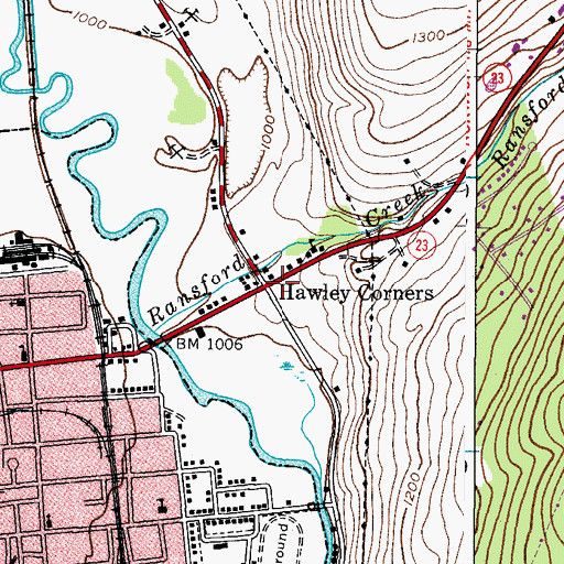 Topographic Map of Hawley Corners, NY