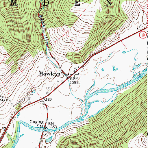 Topographic Map of Hawleys, NY