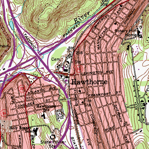 Topographic Map of Hawthorne, NY