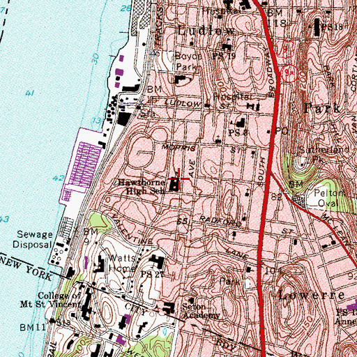 Topographic Map of Hawthorne High School (historical), NY