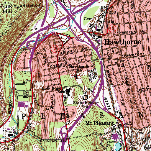 Topographic Map of Hawthorne School, NY
