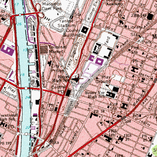 Topographic Map of Cardinal Hayes High School, NY