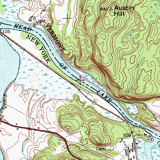Topographic Map of Head of Lake Champlain, NY