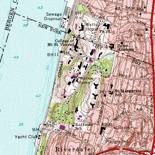 Topographic Map of Hebrew Home for the Aged at Riverdale, NY