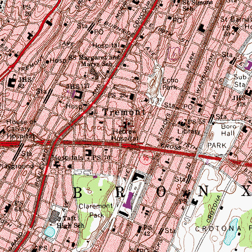 Topographic Map of Hebrew Hospital (historical), NY