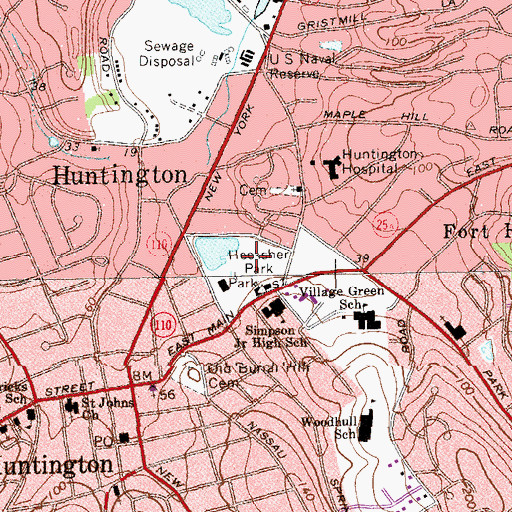 Topographic Map of Hecksher Park, NY